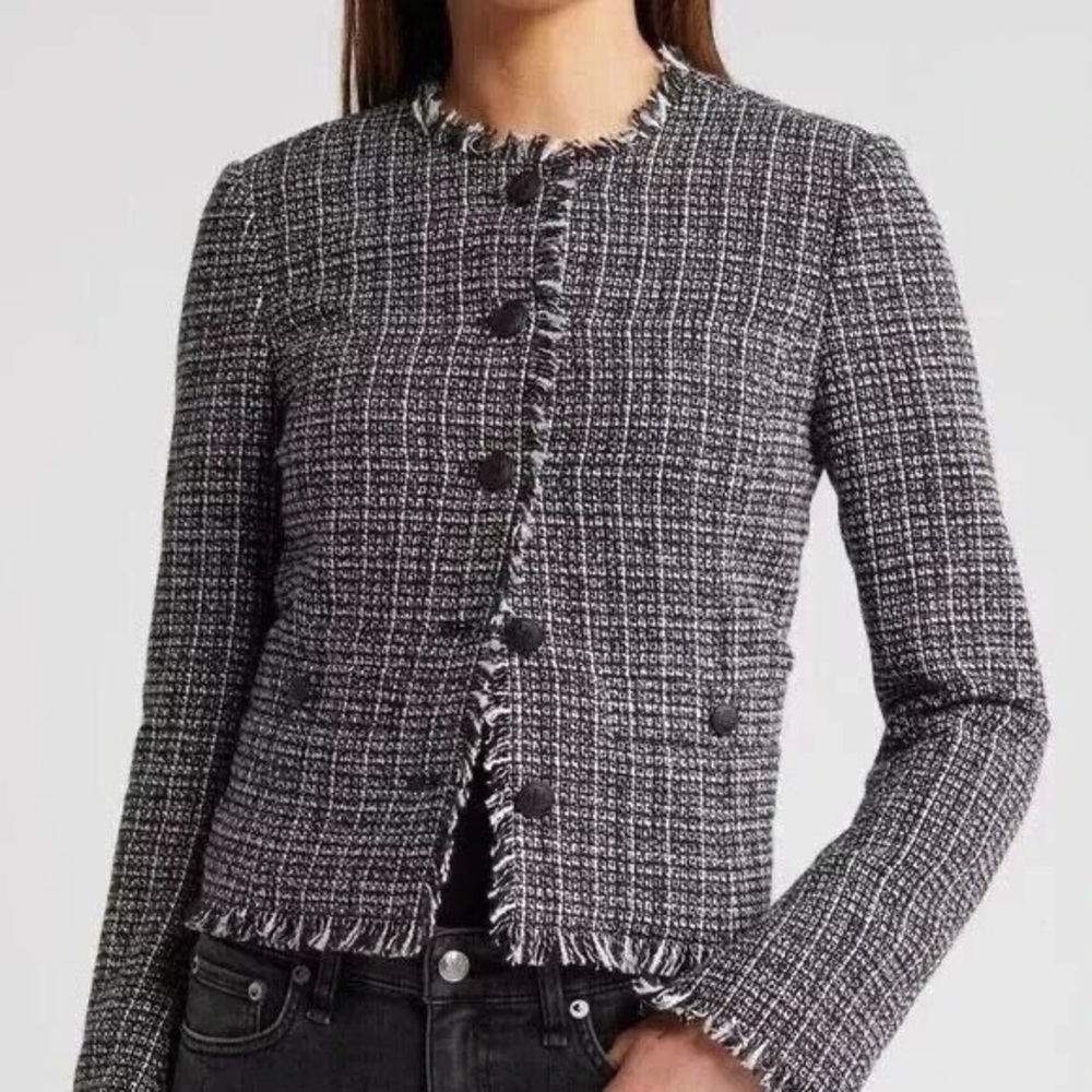 Rag & Bone Carmen Fringe Tweed Jacket in Black Multi